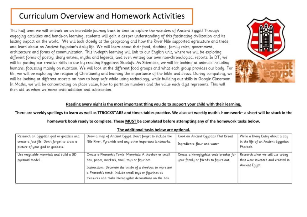 Year 3 and 4 Curriculum Overview and Home Learning