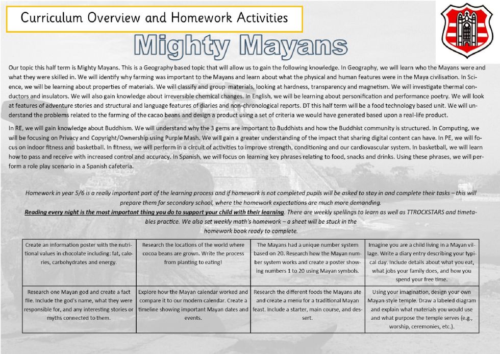 Year 5 & 6 Curriculum Overview and Homework Activities