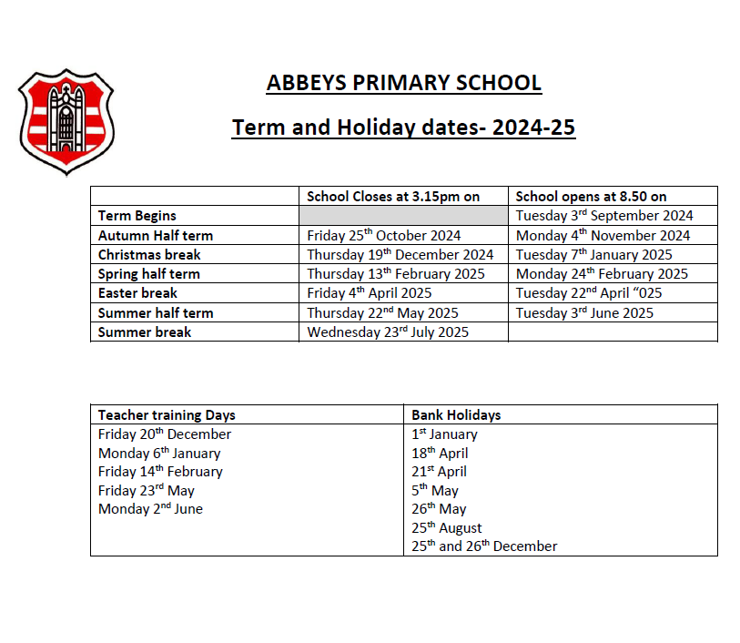 Term Dates 2024 - 2025